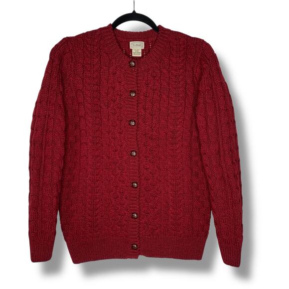 L.L. Bean Fisherman Cardigan 1912 Heritage Sweater Womens Size Small Red Ireland - Picture 2 of 8